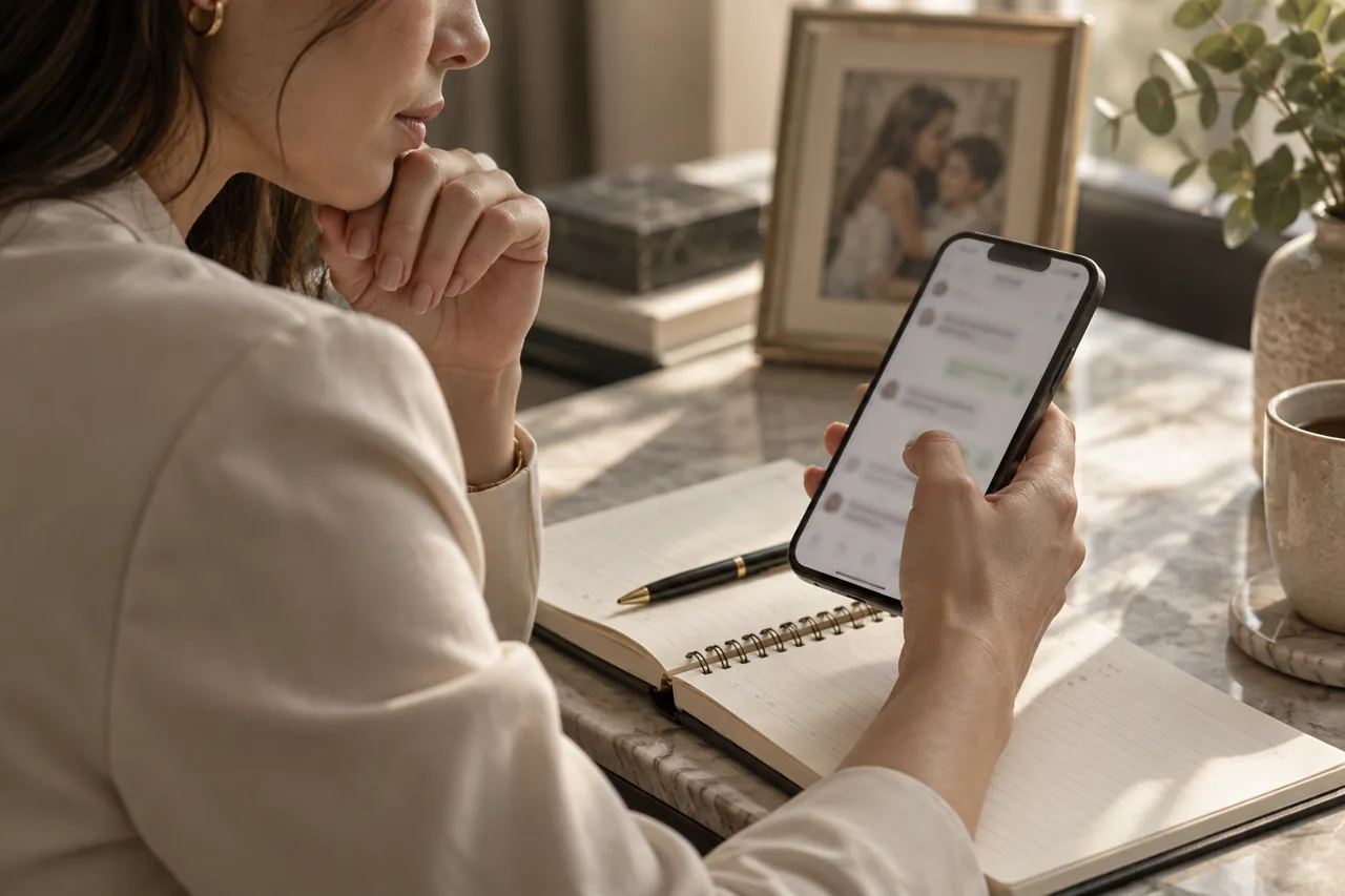 Imagem ilustrativa: documentos digitais e prova de conversas, em contexto de orientação familiar